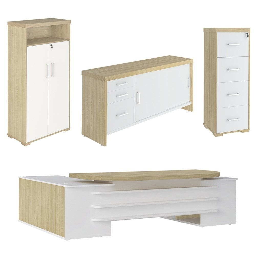 Conjunto Escritório Home Office 4 Peças Corp A06 Carvalho/Branco - Mpozenato