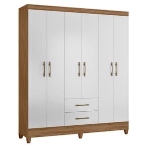 Guarda Roupa Casal 6 Portas 2 Gavetas 153cm Paraná M07 Naturale/Branco - Mpozenato