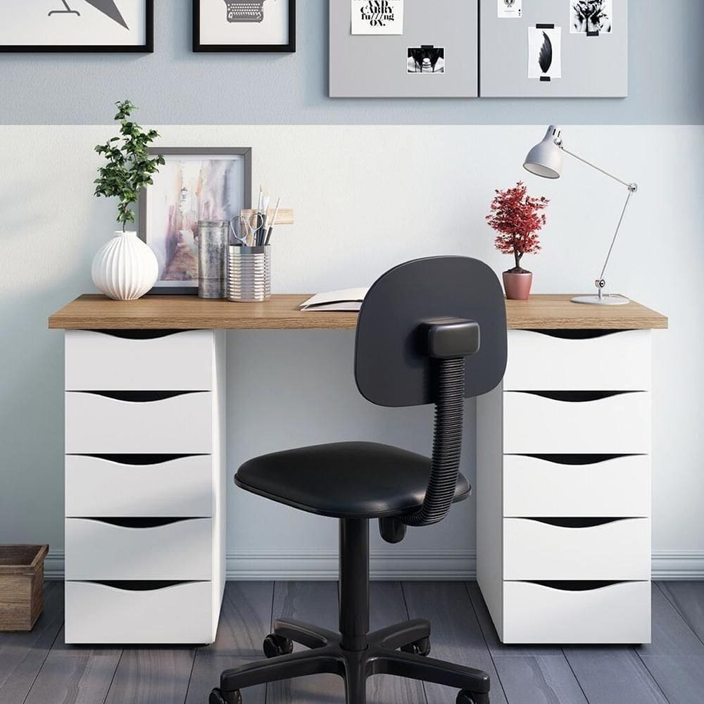 Mesa De Escritório Com 10 Gavetas Maryland Nogal Branco