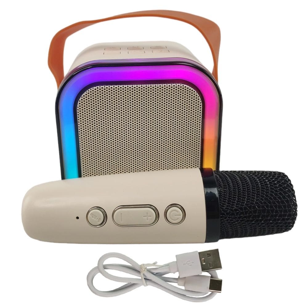 Caixa de Som Microfone Karaoke Bluetooth Sem Fio Portatil Musica Luz Led Festa Evento