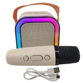 Caixa de Som Microfone Karaoke Bluetooth Sem Fio Portatil Musica Luz Led Festa Evento