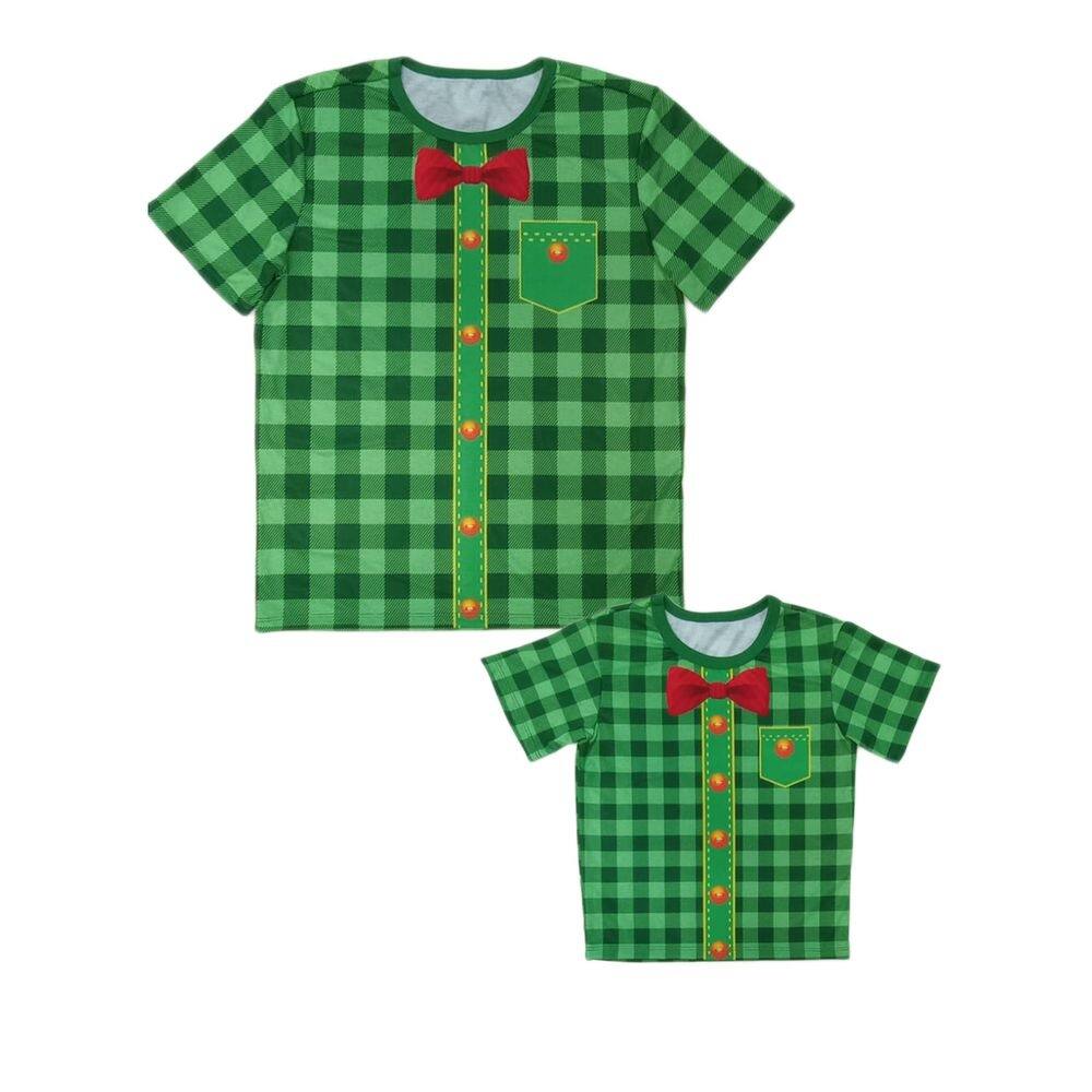 Camisetas Tal Pai Tal Filho Estampa Festa Junina Xadrez Verde Kit Adulto e Infantil