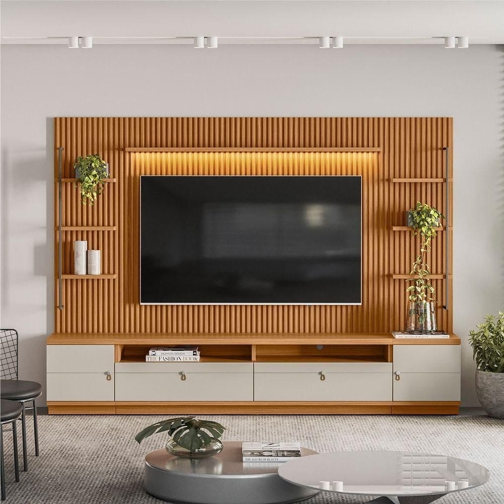 Home Para Tv Com 2 Modulos Laterais Owen Nature Off-white