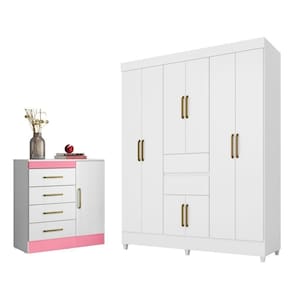Jogo De Quarto Roupeiro E Comoda Jena Branco