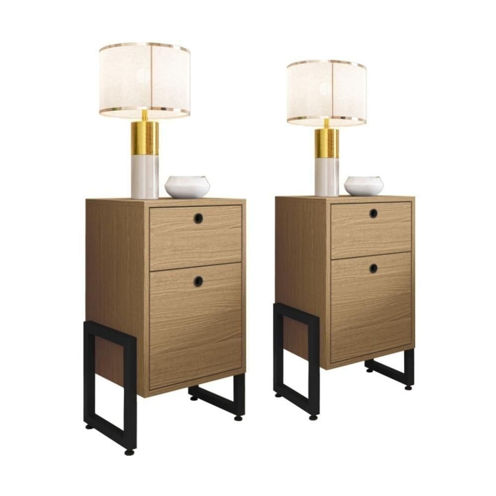 Conjunto De Mesa De Cabeceira Pilot 2 Gaveta Avela Preto