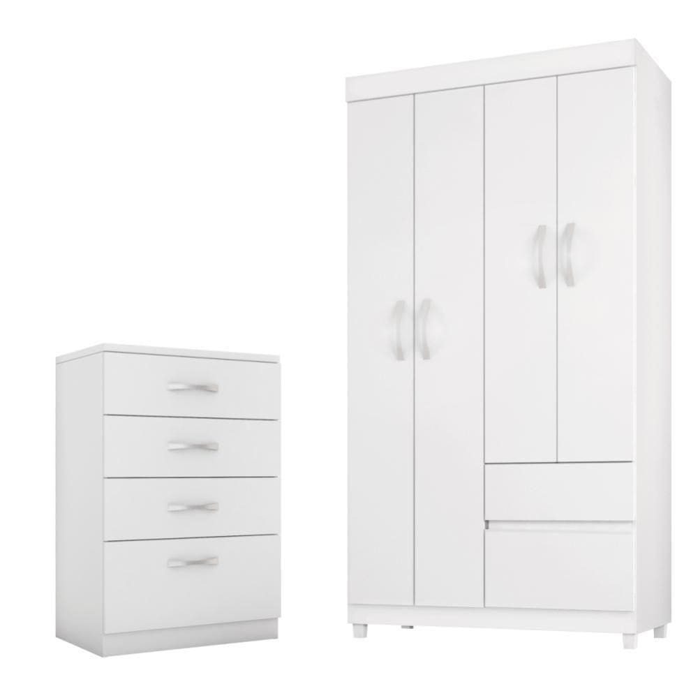 Jogo De Quarto Roupeiro E Comoda Mainz Branco Rosa