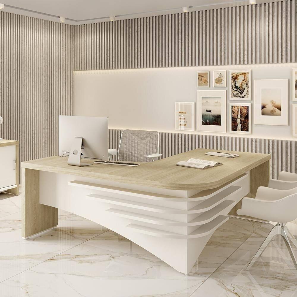 Mesa Em L Executiva Furnari Carvalho Branco