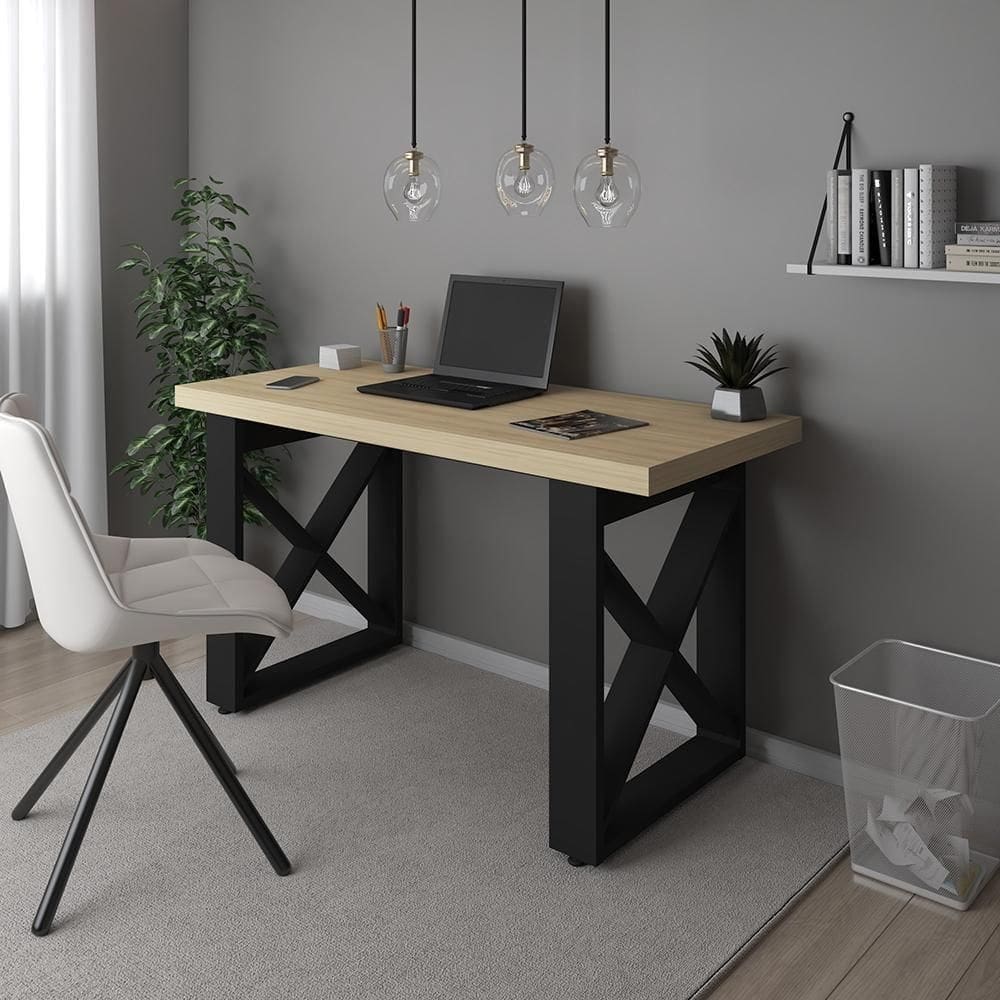 Mesa De Escritório Moderna Michigan Carvalho Preto