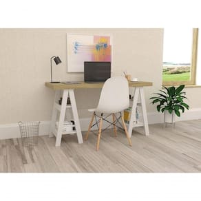 Mesa De Computador Com 4 Prateleiras Montana Olmo Branco