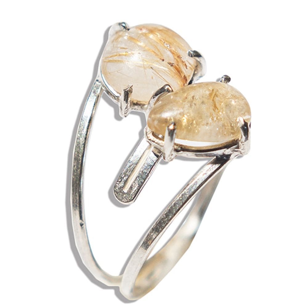 Anel Nlux 2 Gemas Rutilo Natural 9mm Prata 950 Ajustável