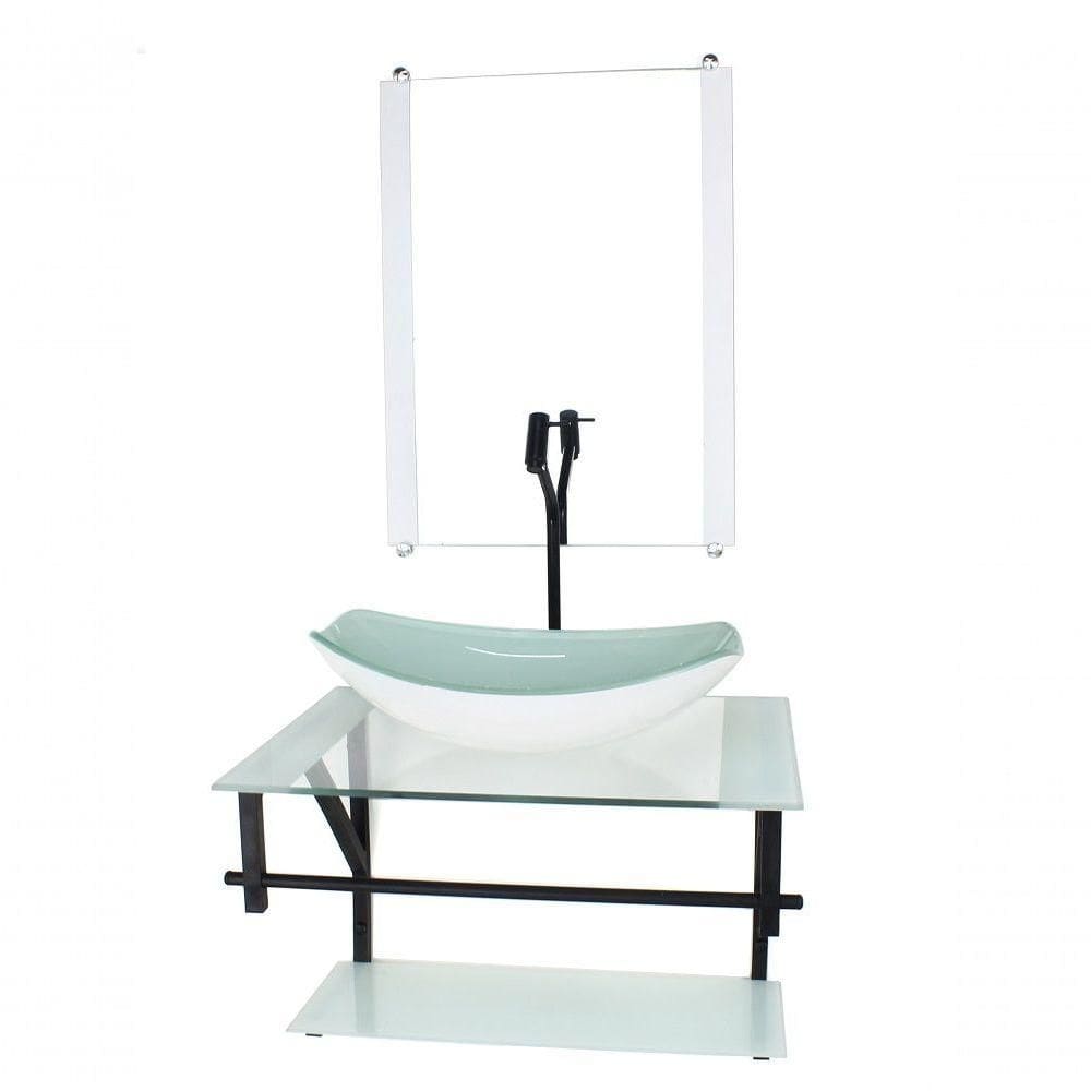 Gabinete De Vidro Para Banheiro 60cm Cuba Com Torneira Preta