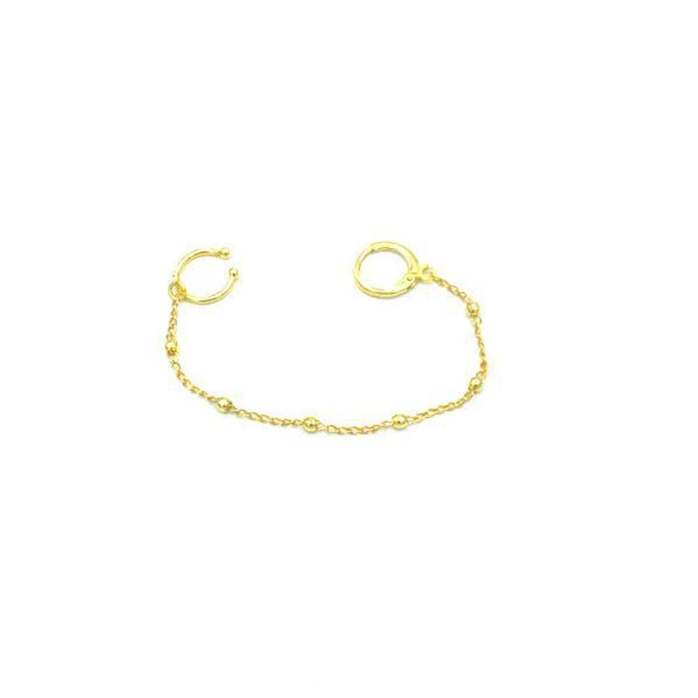 Piercing Com Corrente De Bolinhas Folheado Em Ouro 18K