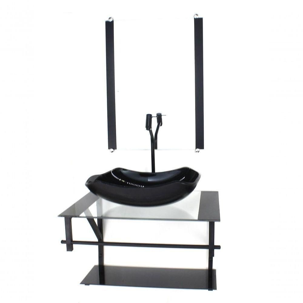 Gabinete De Vidro Para Banheiro 60cm Cuba Com Torneira Preta