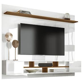 Rack Suspense Lorena 2 Portas E Painel Lívia C03 220 Cm Cor Laca Branco/caramelo