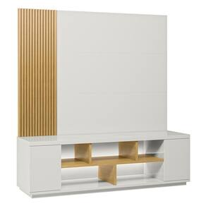 Rack Heloísa 2 Portas E Painel Lara C03 220 Cm Cor Laca Off White/freijó