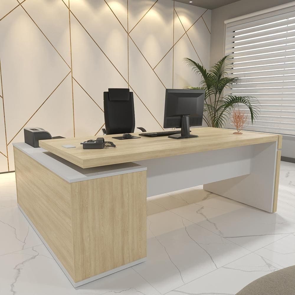 Mesa Em L Executiva Grottaglie Carvalho Branco