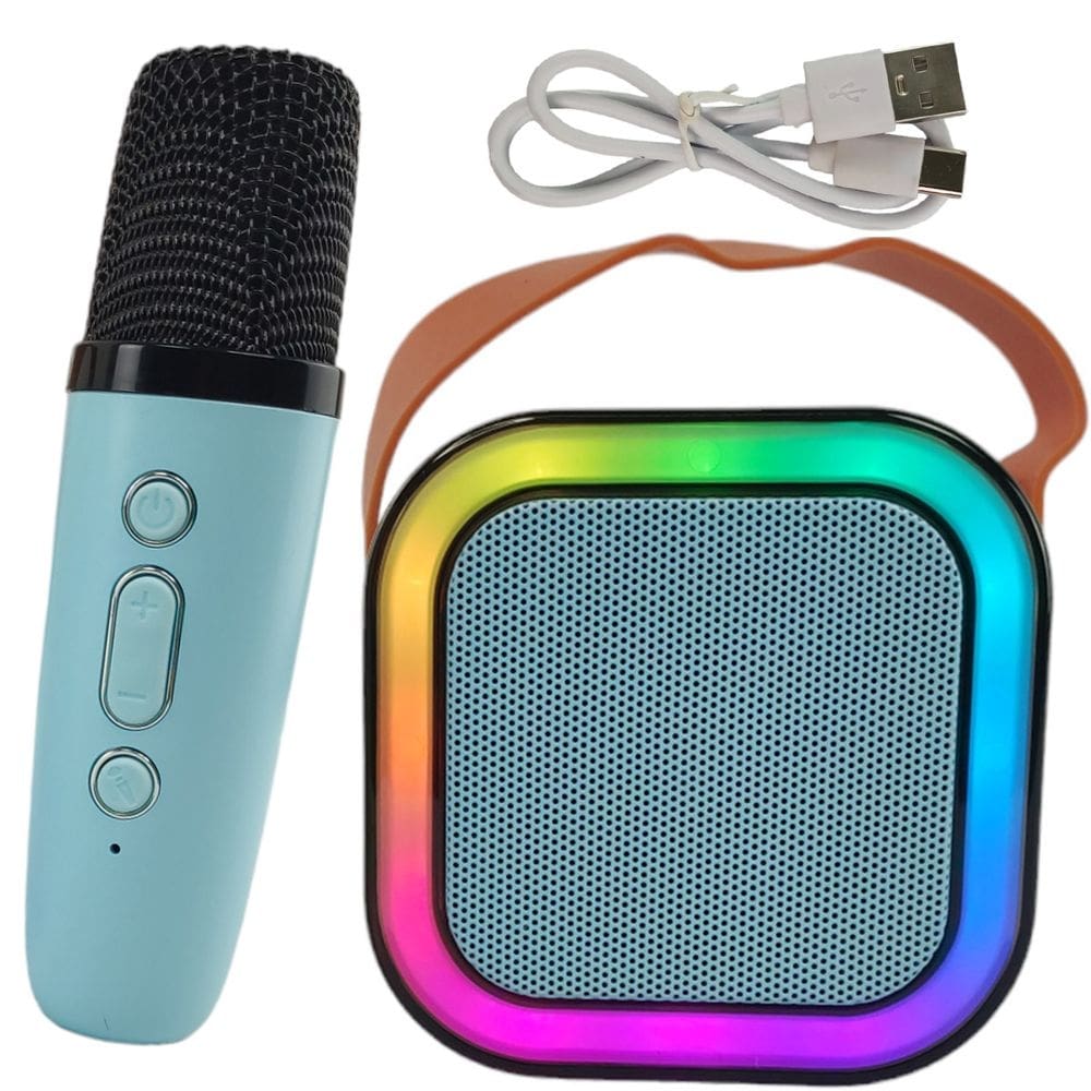 Caixa Som Microfone Karaoke Bluetooth Musica Portatil Sem Fio Efeito Voz Luz Led Festa Comemoraçao Audio Evento