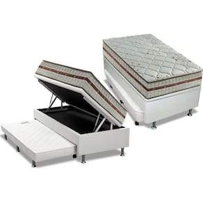 Cama Box Baú c/Auxiliar Solteiro: Colchão Molas Anjos MasterPocket Classic + Base CRC Courano Branco(88x188)