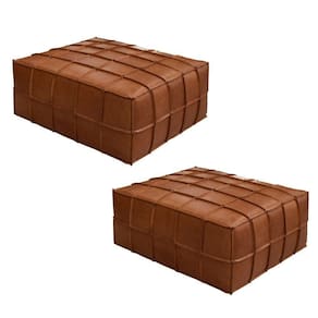 Kit 2 Puffs Sala De Estar Grande 90x90cm Couro Caramelo