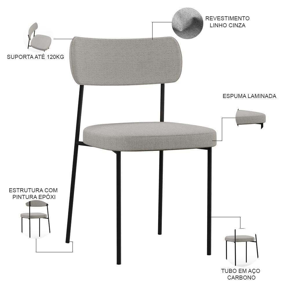 Kit 02 Cadeiras Estofada Para Sala De Jantar F01 Cinza