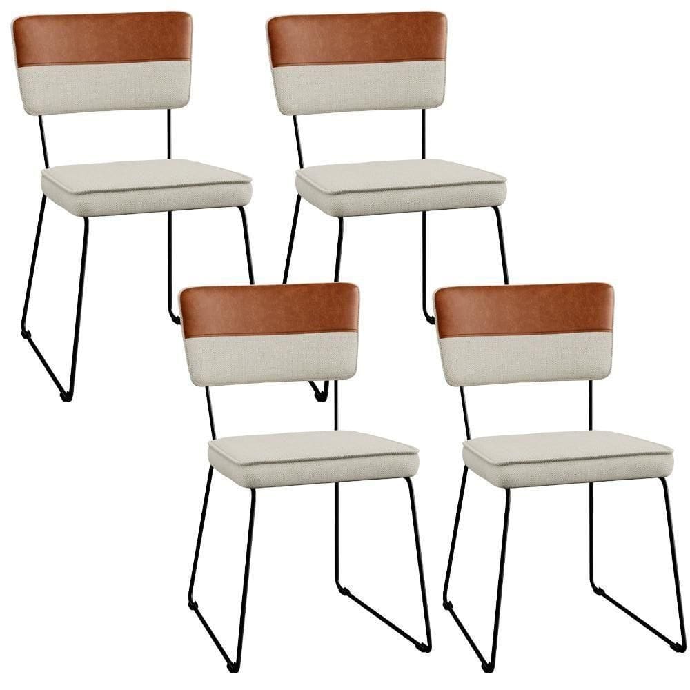 Kit 04 Cadeiras Faixa Couríssimo Camel Linho Champagne