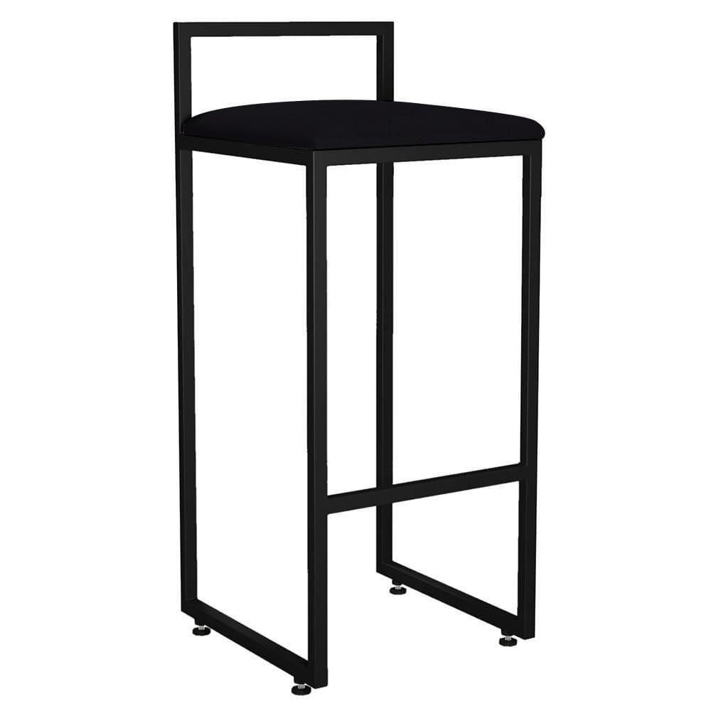 Banqueta Alta Para Cozinha Hanna L02 Preto Suede Preto
