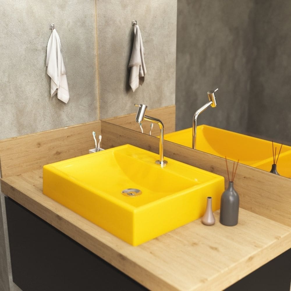 Kit Cuba RT49 com Torneira Pratika 1060 Metal e Válvula Click 1 Polegada B e Sifão Pvc e Flexível Compace Amarelo