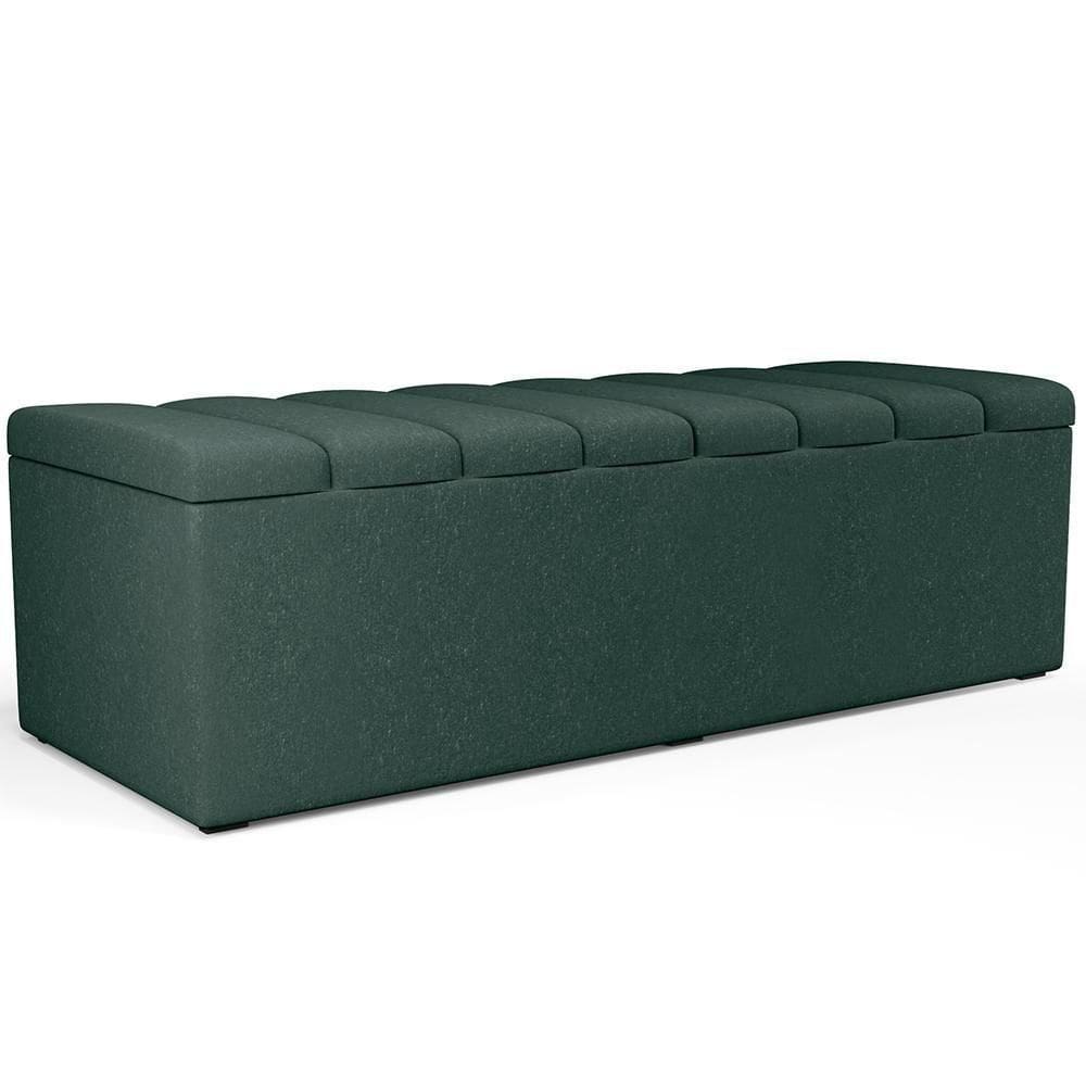 Calçadeira Recamier Baú Casal 140X50 Cm Linho Verde Musgo