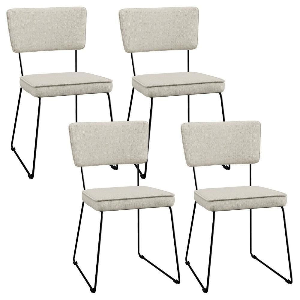 Kit 4 Cadeiras Estofada Para Sala Jantar Base Aço Champagne