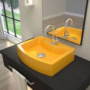 Kit Cuba RT41 com Torneira 1198 Metal e Válvula Click 1 Polegada G e Sifão Cromado e Flexível Compace Amarelo