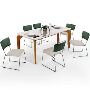 Mesa 160cm Off White E 6 Cadeiras Verde Musgo Champagne
