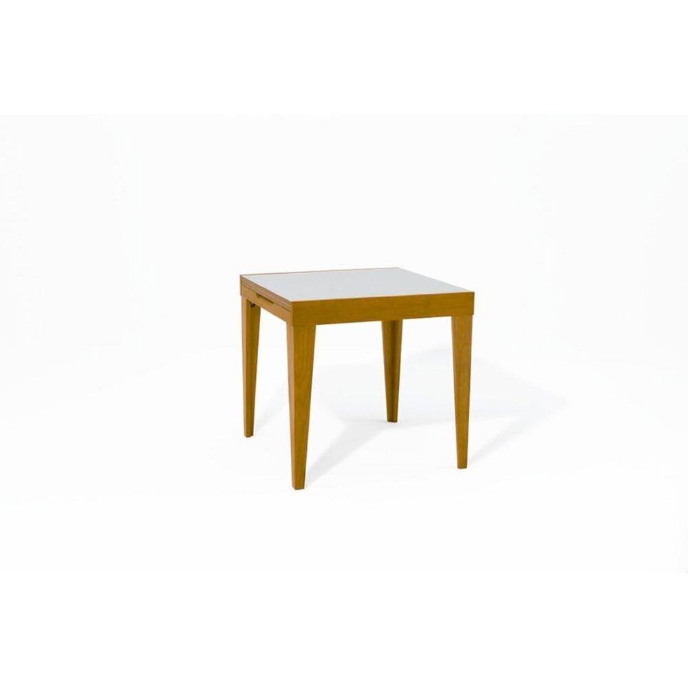 Mesa de Jantar Extensível Tampo com Vidro e Pés em Madeira Maciça Tock Mel
