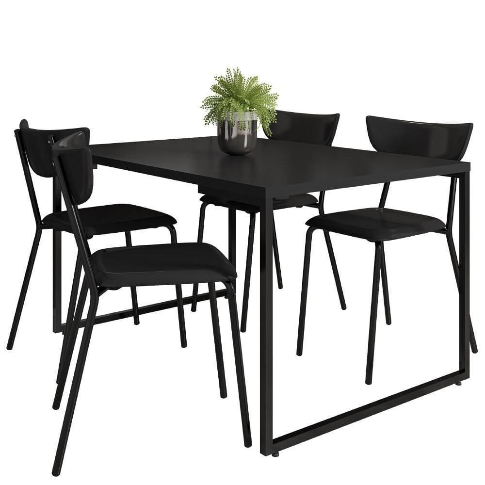 Mesa De Jantar Preto Com 04 Cadeiras Bit Preto