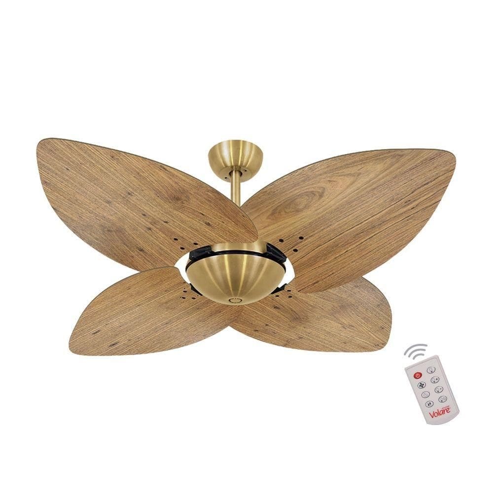 Ventilador De Teto Dourado 4 Pás Rádica Freijó 127V
