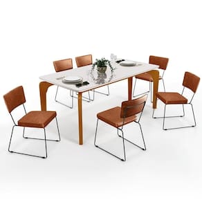 Mesa De Jantar 160cm Off White Nature Com 6 Cadeiras Camel