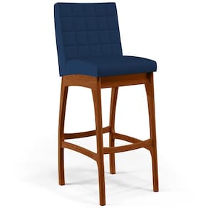 Banqueta Alta Cozinha Mila B04 Suede Azul Marinho