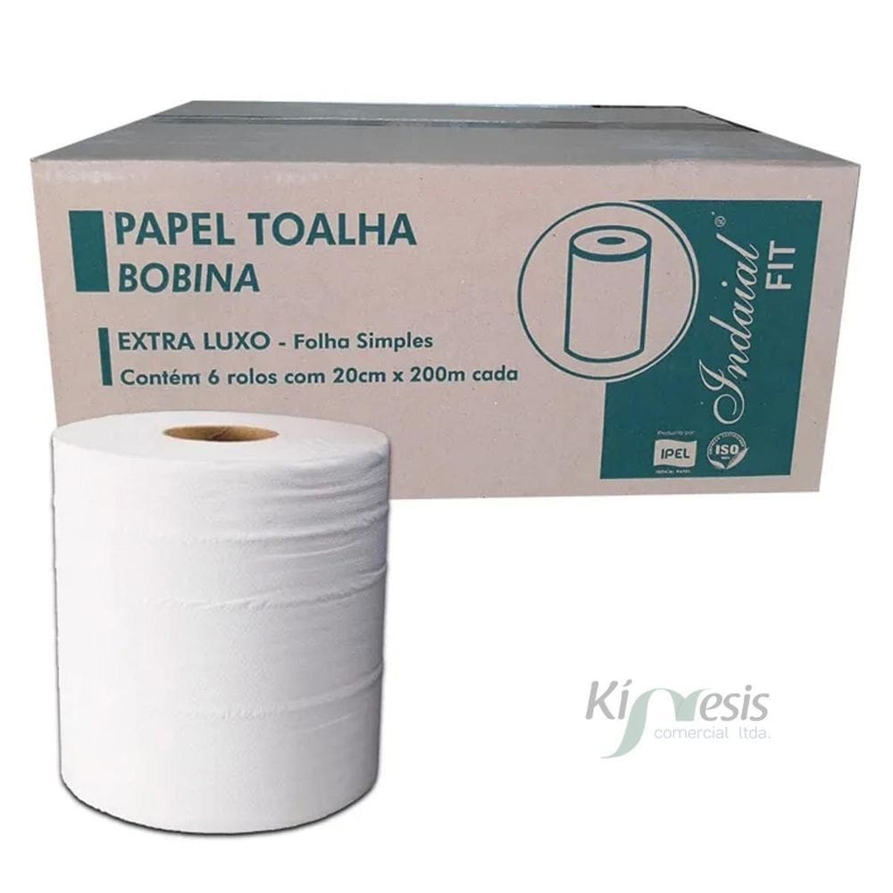 Papel toalha bobina 100% celulose 20cm x 200m 6 rolos