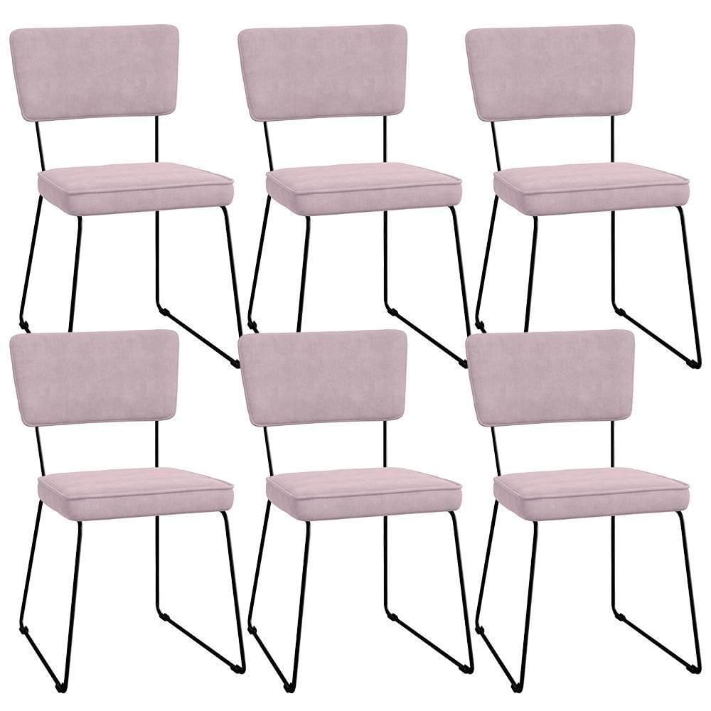 Kit 06 Cadeiras Allana L02 Suede Rosê