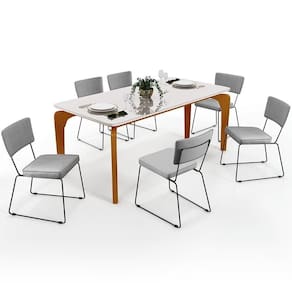 Mesa De Jantar 160cm Off White Nature Com 6 Cadeiras Cinza