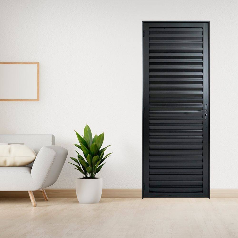 Porta de Aluminio Palheta 210x80cm Linha Plus Lux-esquadrias Preto