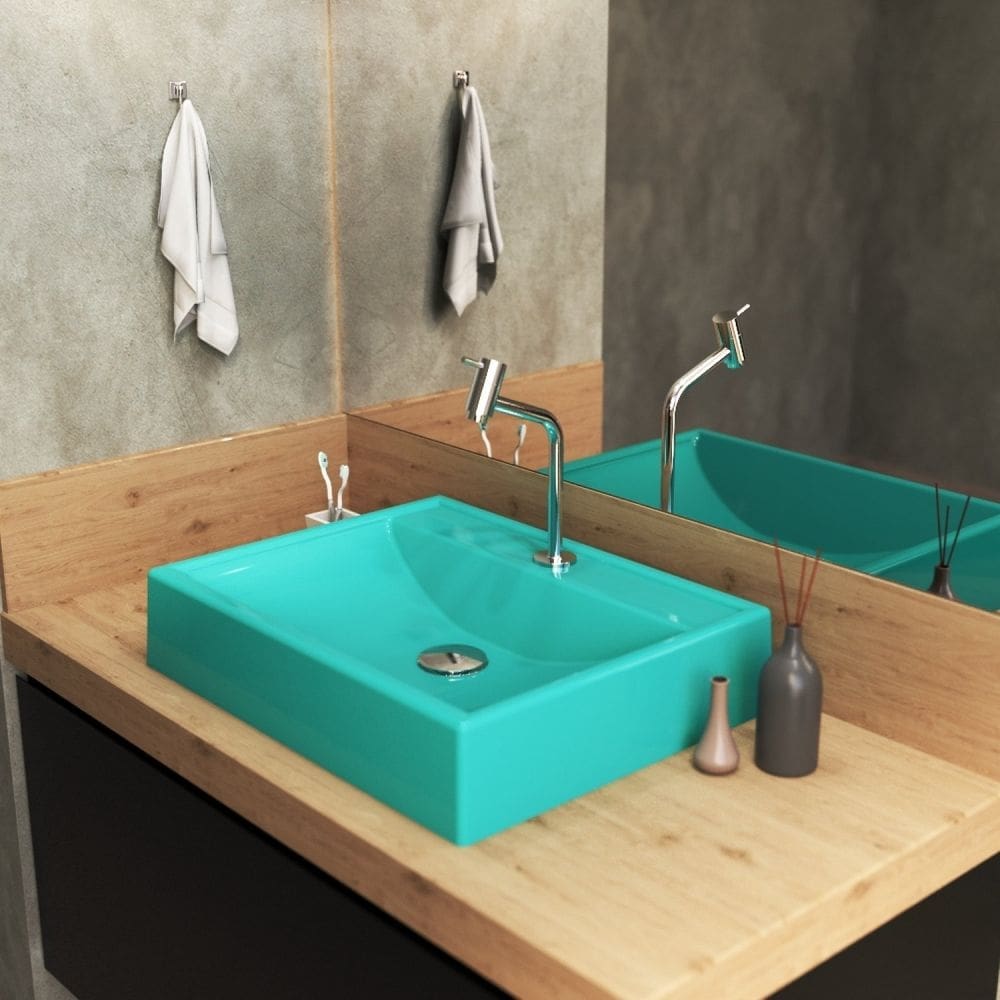 Kit Cuba RT49 com Torneira Pratika 1060 Metal e Válvula Click 1 Polegada G e Sifão Cromado e Flexível Compace Azul Turquesa