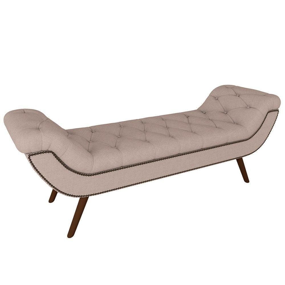 Puff Recamier Calçadeira 195cm Pés Palito Madeira Vêneto P02 Linho Bege Cru