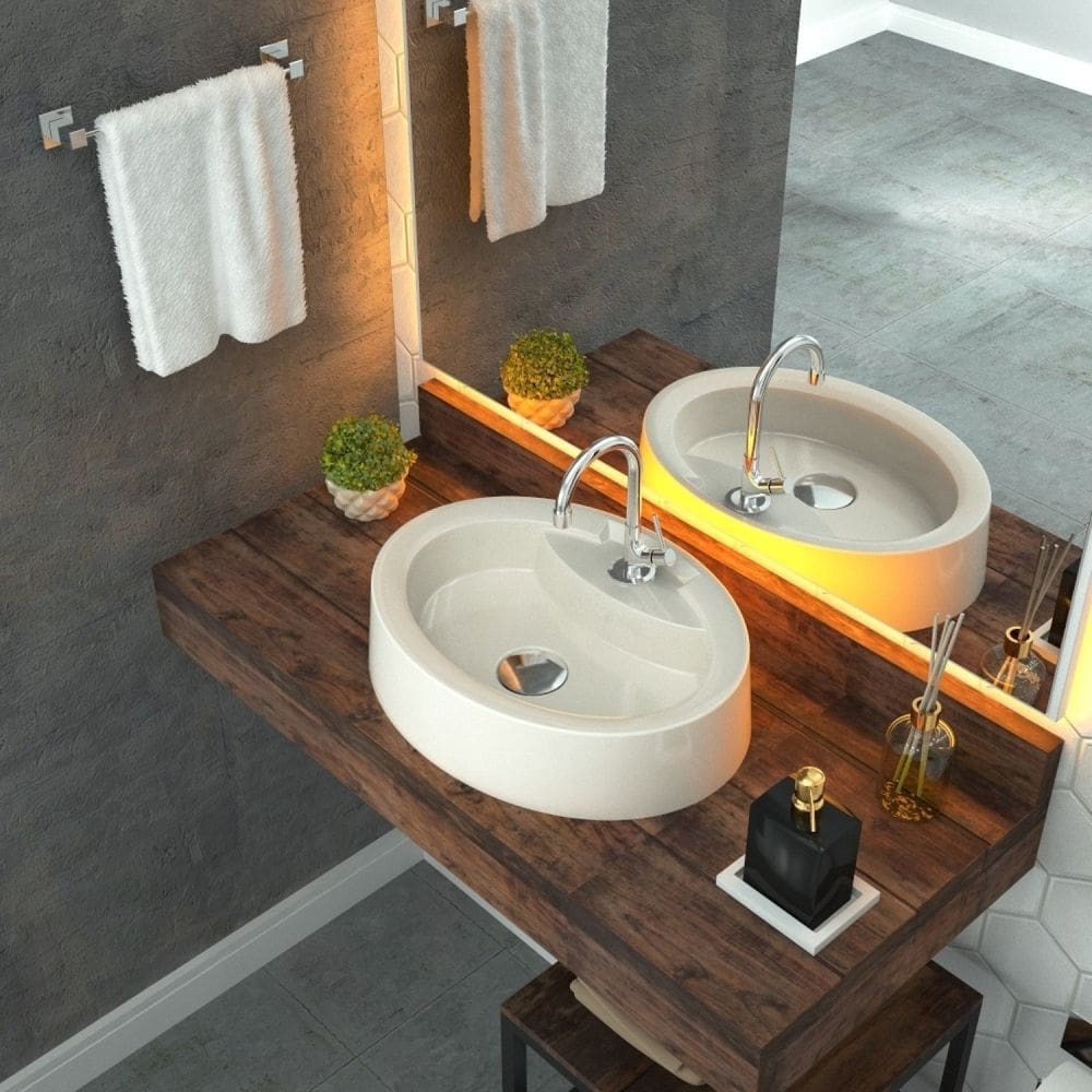 Kit Cuba OV43 com Torneira 1198 Metal e Válvula Click 1 Polegada G e Sifão Cromado e Flexível Compace Bege