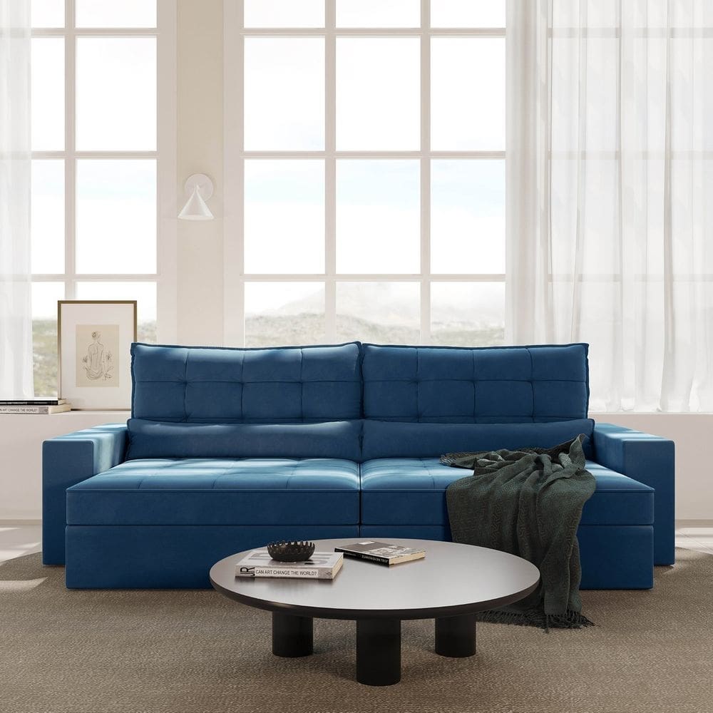 Sofá Retrátil e Reclinável 4 Lugares 300cm Embaúba Extra Cabecasa Madeiramadeira Azul Diamante