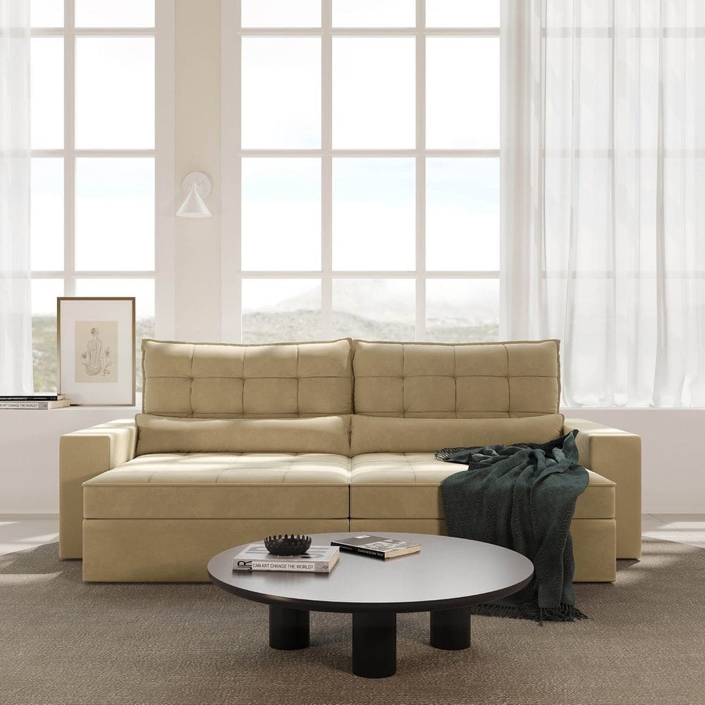 Sofá Retrátil e Reclinável 4 Lugares 270cm Embaúba Extra Cabecasa Madeiramadeira Palha Diamante