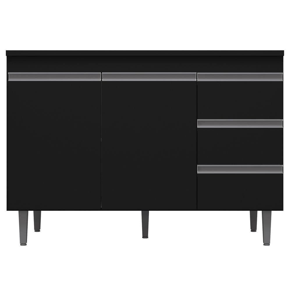 Balcão Gabinete Cozinha 120cm Com Tampo 2 Portas Preto