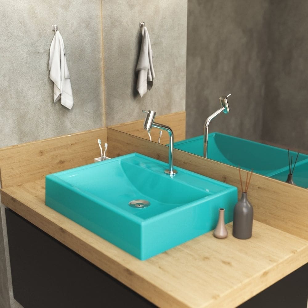 Kit Cuba RT49 com Torneira Pratika 1060 Metal e Válvula Click 1 Polegada B e Sifão Cromado e Flexível Compace Azul Turquesa