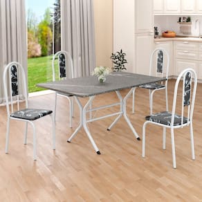 Conjunto Sala de Jantar Mesa Retangular 120x75cm Tampo Granito Topázio 4 Cadeiras Linda Yescasa Preto Floral/Branco