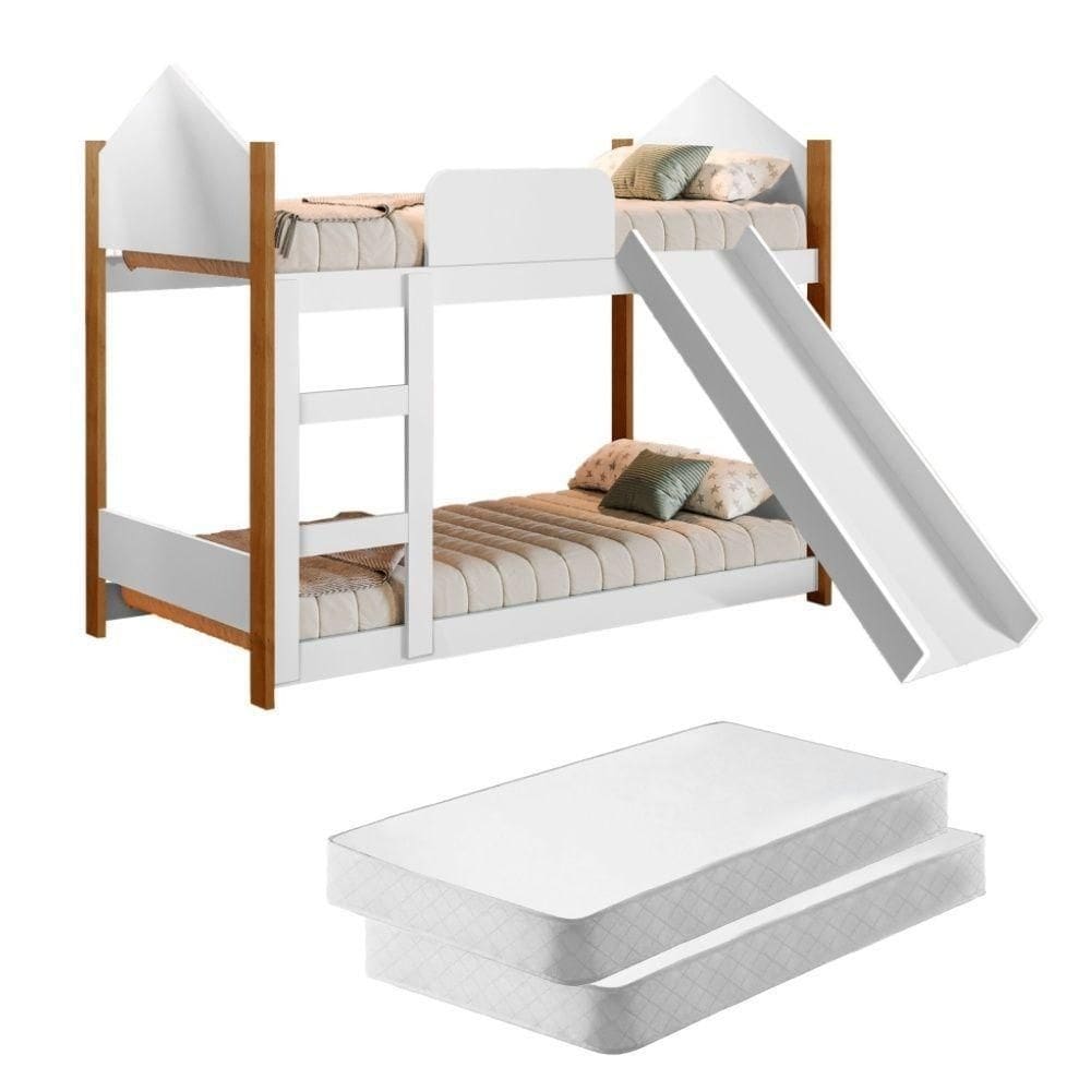 Beliche Infantil Branco Escorregador E Colchões