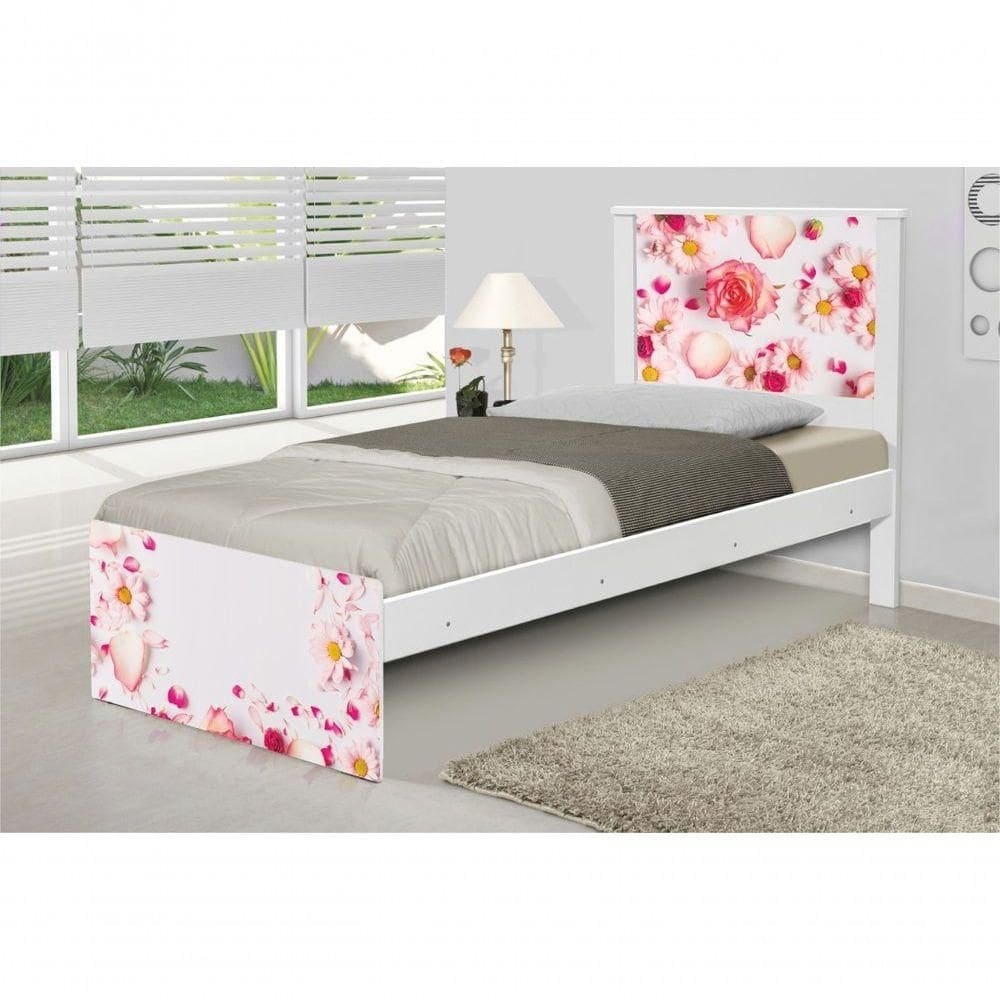 Cama Solteiro Adesivada Rosas